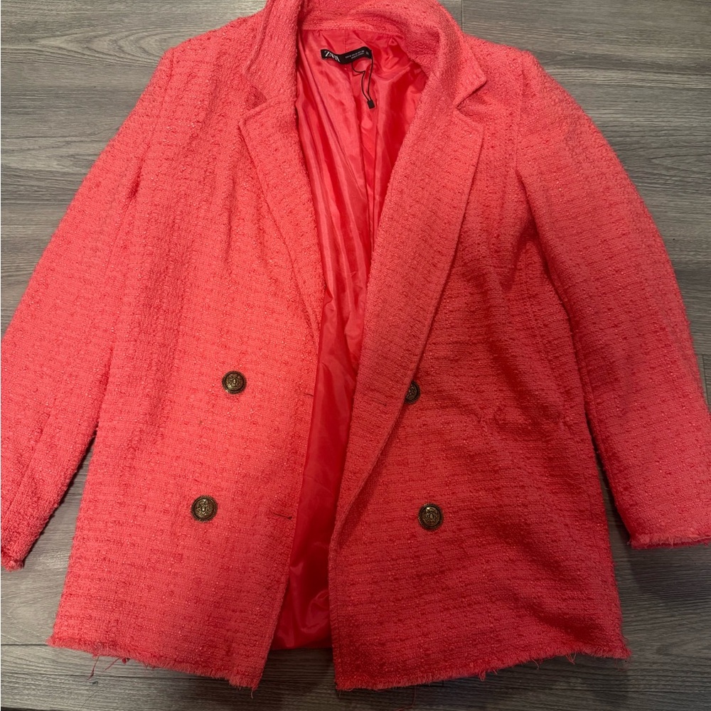 Zara Coral Tweed Blazer